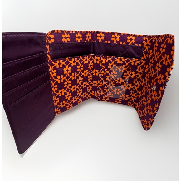 Vera Bradley Safari Sunset Quilted Cotton Trifold Wallet Purple Orange - Picture 4 of 9